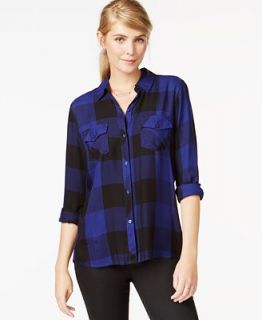 Maison Jules Buffalo Plaid Button Down Shirt, Only at   Tops