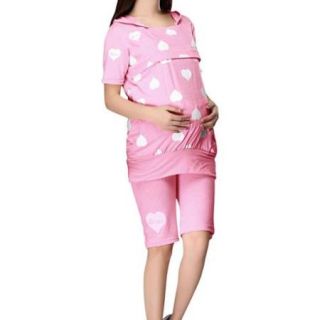 Motherhood Drawstring Waist Short Pants w Zipped Chest Hoodie Pink M