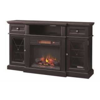 Home Decorators Collection Rosengrant 59.5 in. Media Console Electric Fireplace in Distressed Black with Reversible Wine Shelves 89420