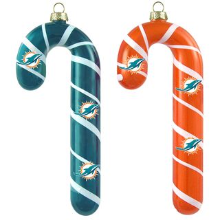 NFL Miami Dolphins Blown Glass Candy Cane Ornaments