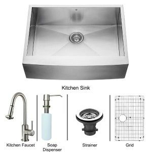VIGO Industries VG15242 Kitchen Sink Set, All In One 30" Farmhouse Sink & Faucet   Stainless Steel