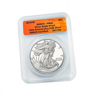 2015 PR69 ANACS Limited Edition of 198 FUN Show Silver Eagle Dollar Coin   7715228