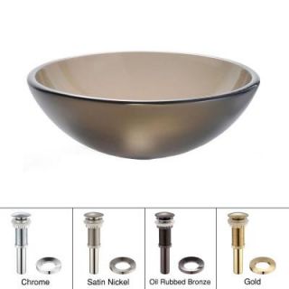 KRAUS Vessel Sink in Frosted Glass Brown with Pop Up Drain and Mounting Ring in Chrome GV 103FR CH