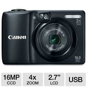 Canon 6178B001 PowerShot A1300 Digital Camera   16 MegaPixels, 1/2.3 CCD Sensor, 2.7 LCD, 4x Digital, SD Card Slot, USB, Black