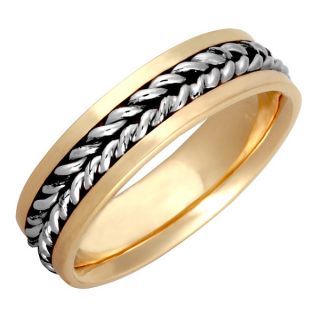 14k Two tone Gold Mens Handmade Comfort fit Weave Wedding Band