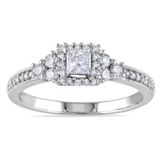 14k White Gold 5/8ct TDW Halo Vintage Princess cut Diamond Engagement