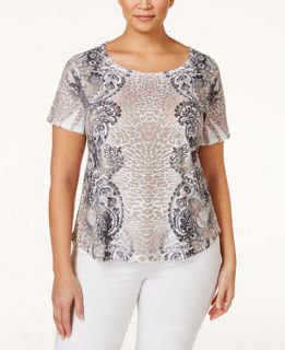 Style & Co. Plus Size Embellished Printed Top, Only at   Tops