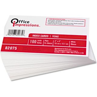 Office Impressions Index Cards, Plain, 3" x 5", White, 100 Count
