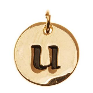 Lead Free Pewter, Round Alphabet Charm Lowercase Letter 'u' 13mm, 1 Piece, Gold Plated