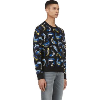Kenzo Black & Blue Fish Print Sweater
