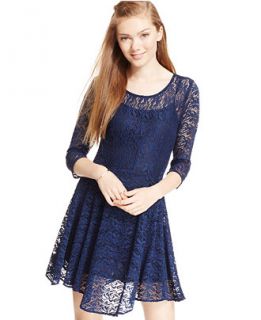 FISHBOWL Juniors Illusion Sleeve Circle Skirt Lace Dress   Juniors
