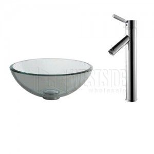 Kraus C GV 101 14 12mm 1002CH Clear 14 inch Glass Vessel Sink and Sheven Faucet   Chrome