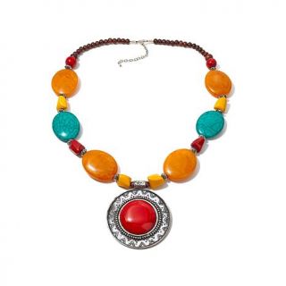 BAJALIA "Shama" Multicolor Bead Red Medallion Drop 29" Necklace   8003605
