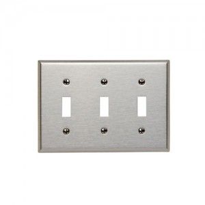 Leviton 84011 40 Toggle Wall Plate, 3 Gang, Non Magnetic Stainless Steel, Standard