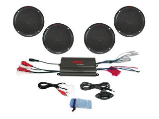 SOUND AROUND PYLE INDUSTRIES PLMRKT4B 4 Channel 800 Watt Waterproof Micro Marine Amplifier and 6.5 in. Speaker System