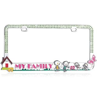INSTEN Loving Family/ Green Crystals Metal License Plate Frame