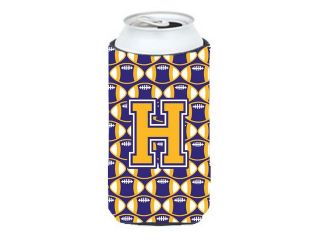 Letter H Football Purple and Gold Tall Boy Beverage Insulator Hugger CJ1064 HTBC