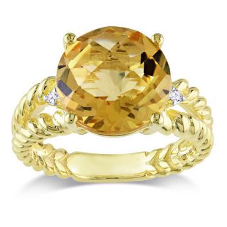 Miadora 10k Yellow Gold Citrine and 1/10ct TDW Diamond Halo Ring (H I