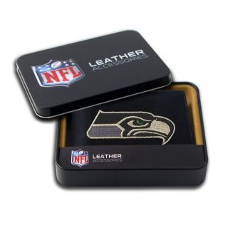 Seattle Seahawks Mens Black Leather Bi fold Wallet  