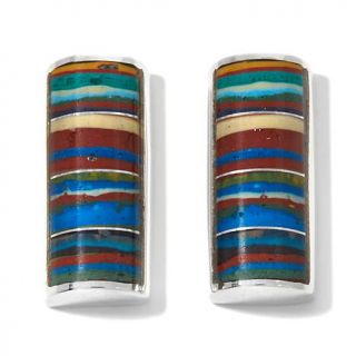 Jay King Inlaid Rainbow Calsilica Sterling Silver Cylinder Earrings   7609575
