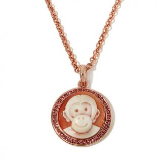 AMEDEO Monkey Cameo and Pink Crystal Rosetone Pendant with 18" Rolo Chain   7817231