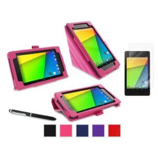 roocase Google Nexus 7 2013 Bundle   Origami Folio Case Cover (Supports Auto Sleep/Wake) with Ultra HD Clear Screen Protector for Nexus 7 FHD 2nd Gen, Magenta
