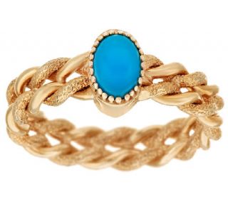 14K Gold Sleeping Beauty Turquoise Textured Twisted Ring —