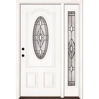 Feather River Doors 50.5 in. x 81.625 in. Sapphire Patina 3/4 Oval Lite Unfinished Smooth Fiberglass Prehung Front Door with Sidelite 1H3191 2A4