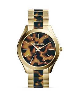 Michael Kors Tortoise Print & Gold Tone Runway Watch, 42mm