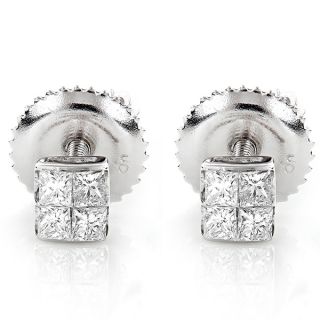 Luxurman 14k White Gold 1/3ct TDW Princess cut Diamond Earrings (G H