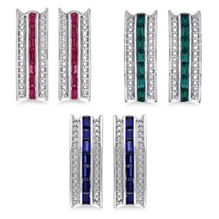 Miadora Sterling Silver Emerald, Sapphire or Ruby Earrings