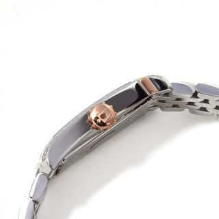 Bulova 0.22ct Diamond Bezel Rectangular Case 2 Tone Stainless Steel Watch   7903610