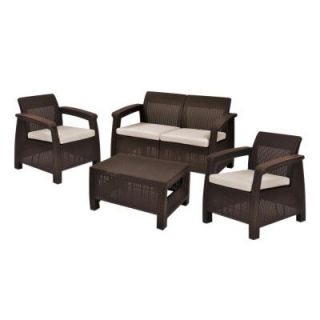 Keter Corfu Brown 4 Piece All Weather Resin Patio Seating Set with Mushroom Cushions 227339