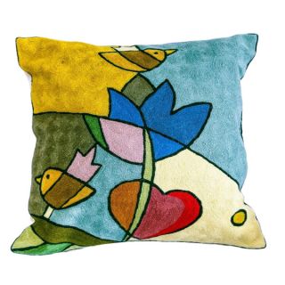 Handmade Two Bird Chain stitch Accent Pillow , Handmade in India