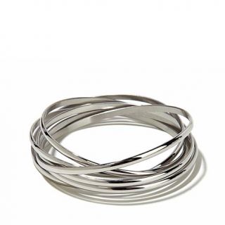 Stately Steel Rolling Hoop Earrings and Bangle Bracelet Set   7752327