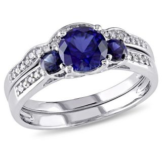 CT. T.W. Simulated Blue Sapphire and 1/7 CT. T.W. Diamond Bridal