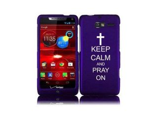 Motorola Droid Razr M XT907 Snap On 2 Piece Rubber Hard Case Cover Keep Calm and Pray On (Purple)