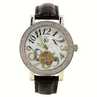 Techno Com by KC Mens Diamond Accented White Mother of Pearl Dial