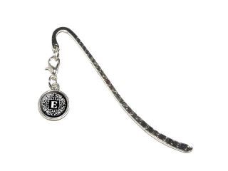 Letter E Initial Black and White Scrolls Metal Bookmark Page Marker with Charm   General Crafts & Accessories
