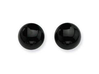 Button Black Agate Post Earrings in Sterling Silver