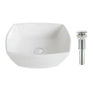 KRAUS Elavo Vessel Sink in White with Pop Up Drain in Chrome KCV 126 CH
