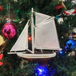 Handcrafted Nautical Decor Columbia 9'' Wooden Model Sailboat Christmas Tree Ornament