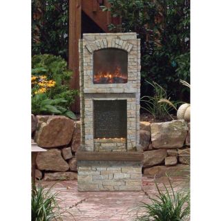 Dual Stonewall Cascade Fountain with Fire — 38in.H  Lawn Ornaments, Planters   Fountains