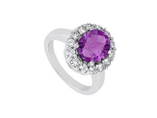 Amethyst Ring with Triple AAA Quality CZ in 14K White Gold 3.50 Carat Total Gem Weight