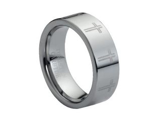 Tungsten Carbide High Polish Laser Engraved Crosses Design 8mm Wedding Band Ring