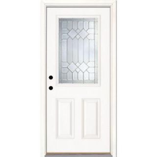 Feather River Doors 33.5 in. x 81.625 in. Mission Pointe Zinc 1/2 Lite Unfinished Smooth Fiberglass Prehung Front Door 882171