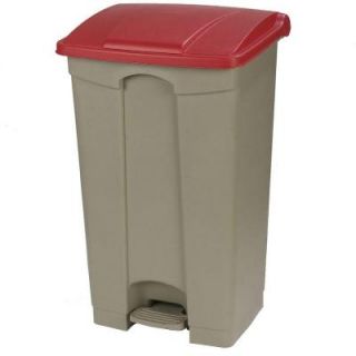 Carlisle 23 Gal. Beige Rectangular Touchless Step On Trash Can with Red Lid 34614605