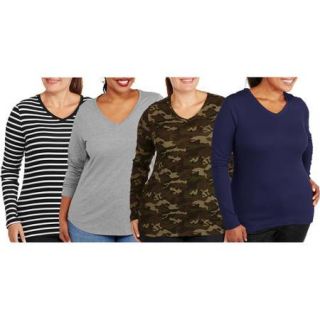 Faded Glory Women's Plus Size Essential Long Sleeve V Neck Tee 2 Pack Value Bundle