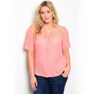 Shop the Trends Womens Plus Size Short Sleeve Woven Top with Crochet