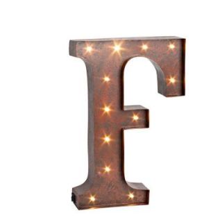 12 in. H "F" Rustic Brown Metal LED Lighted Letter 92669F